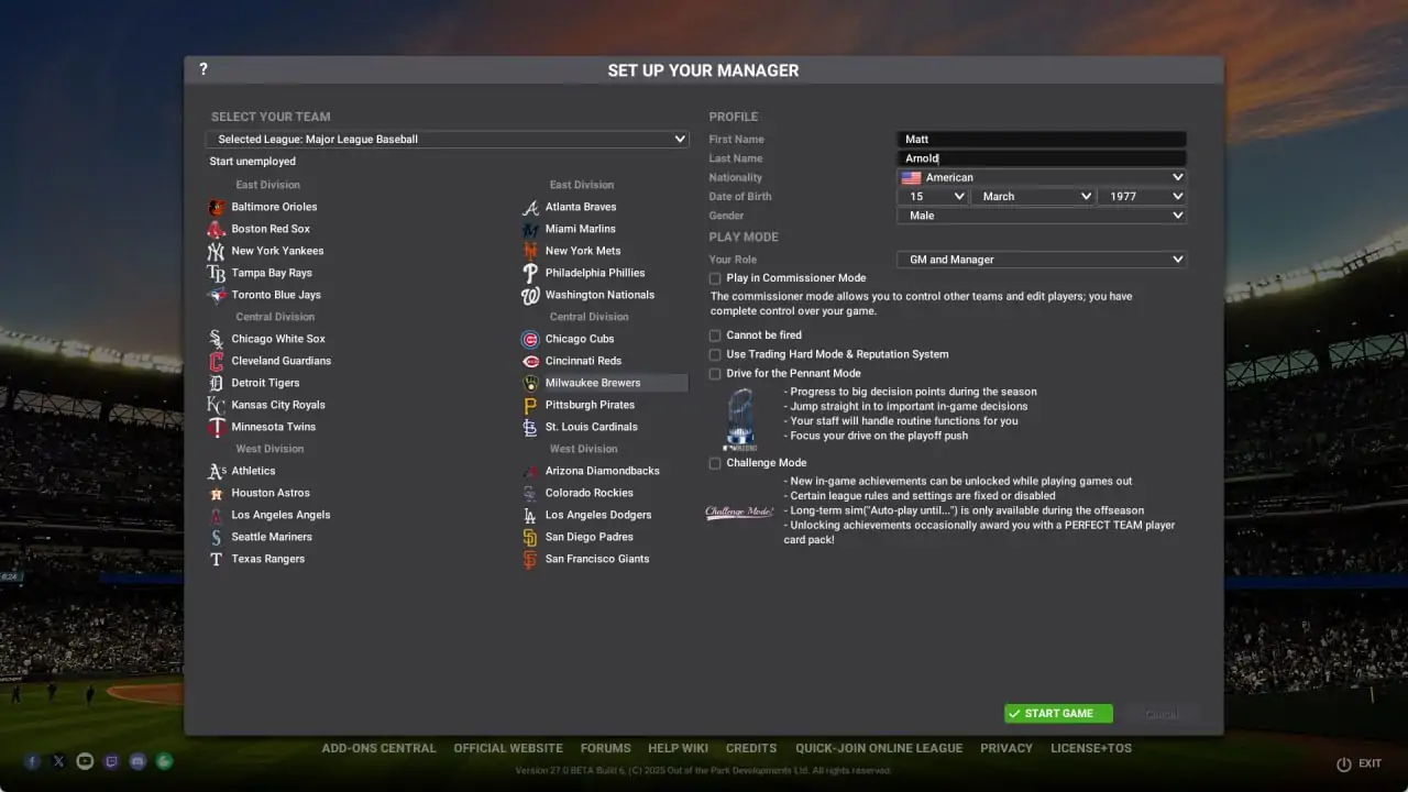 Скриншот Out of the Park Baseball 27
